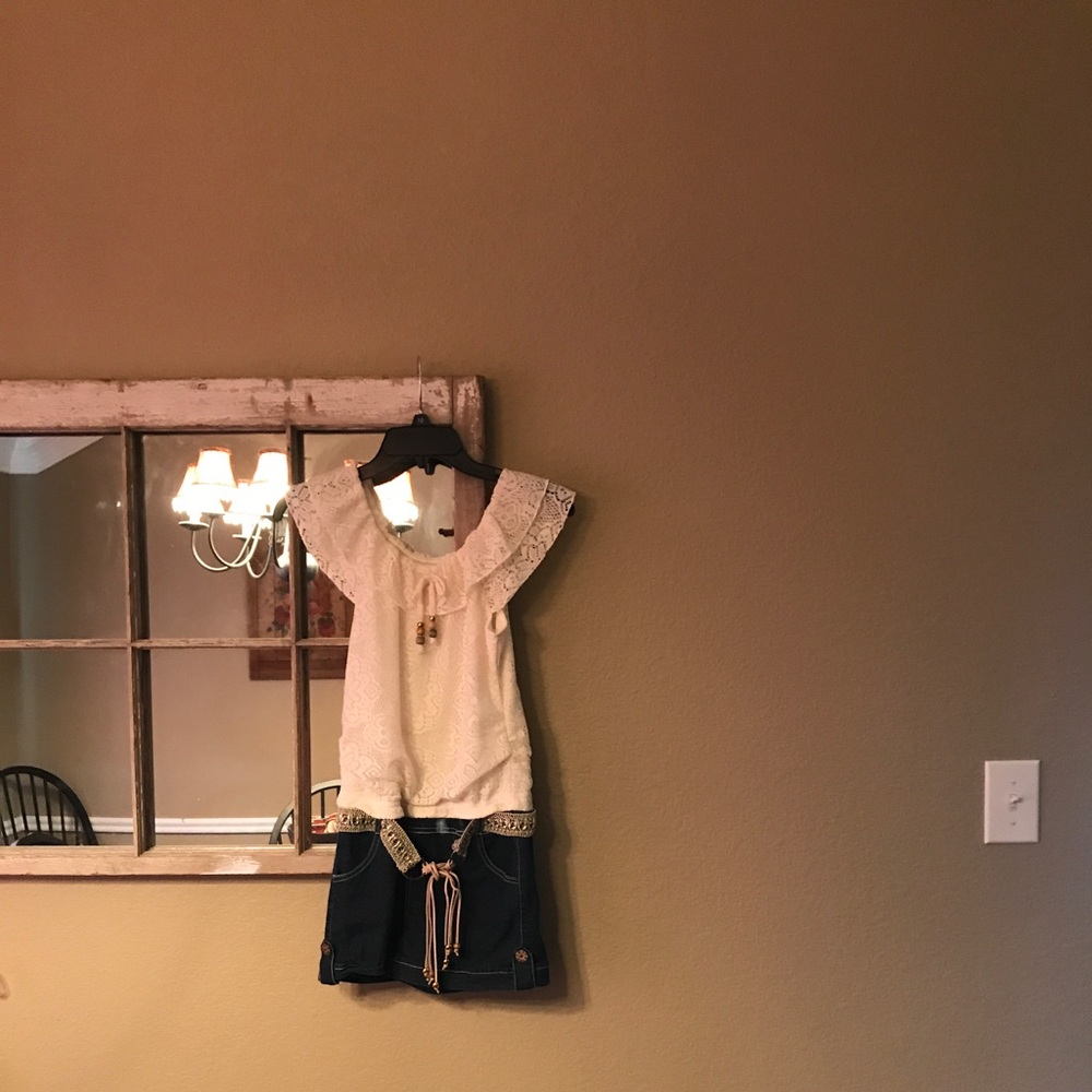 Tan & Denim Romper W/Belt